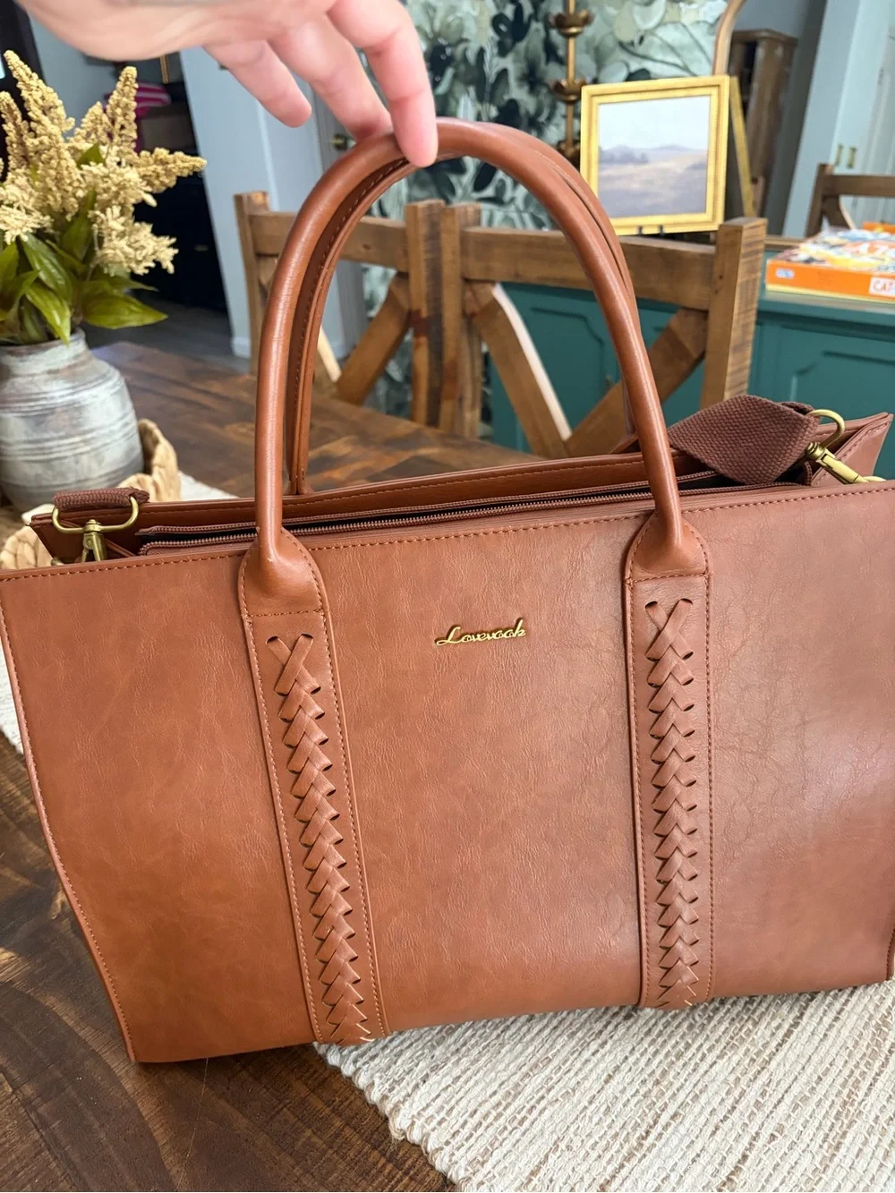 Lavouch Women's Brown Laptop Tote Bag with Detachable Shoulder Strap